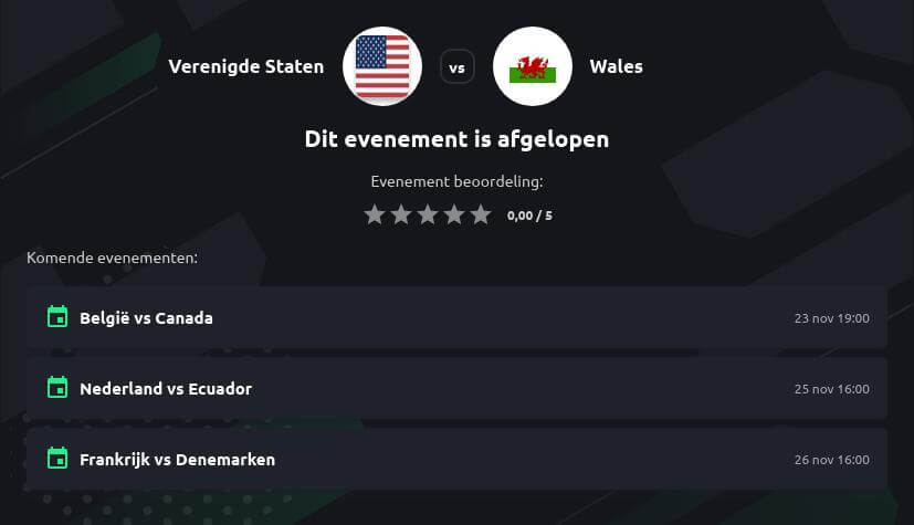 Voorspelling USA - Wales