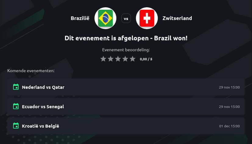 Voorspelling Brazilië - Zwitserland